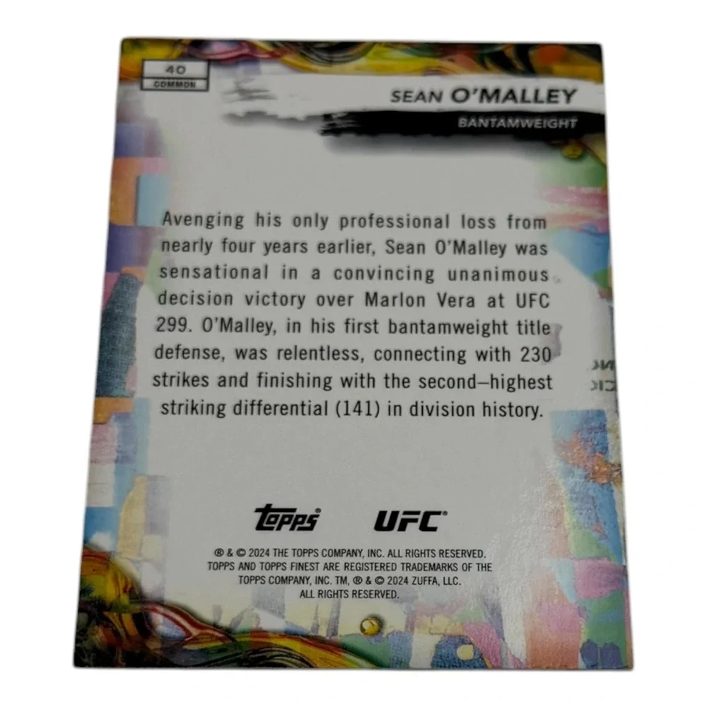 2024 Topps Finest UFC Sean O'Malley Common Card 40 Bantamweight Champion Suga